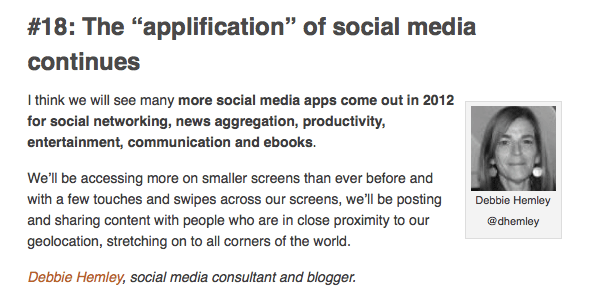 Debbie Hemley Social Media Prediction 2012